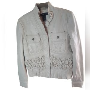Moda International ventage cream quilted leather long-sleeves jacket size S